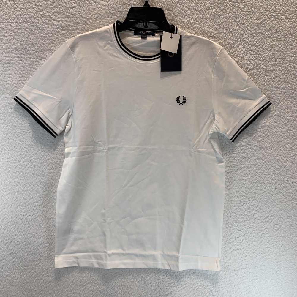 Fred Perry Mens Shirt M Twin Tipped T Shirt Knit Contrast Trim White 100% Cotton